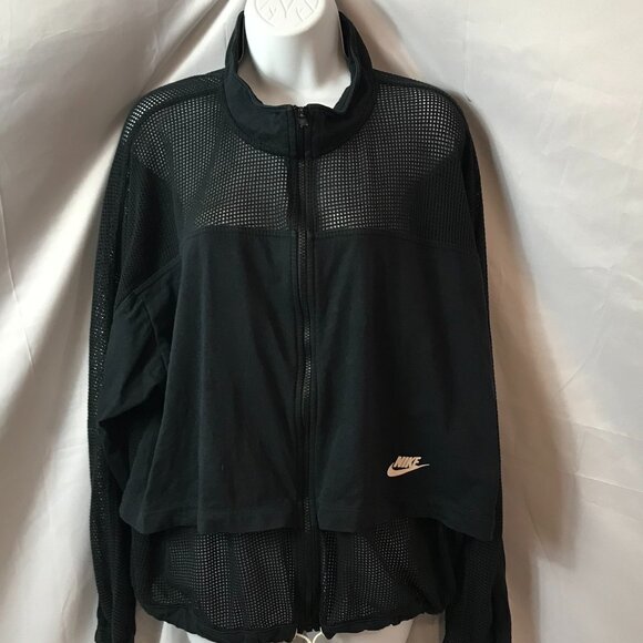 Nike Ladies Faded Black Fishnet Athletic Sport Cut Lightweight Pullover Jacket - Picture 1 of 7